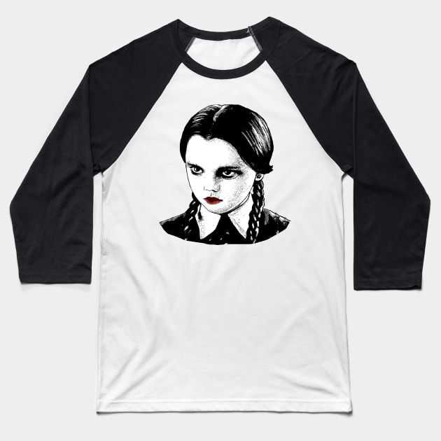 Wednesday Addams Baseball T-Shirt by valentinahramov